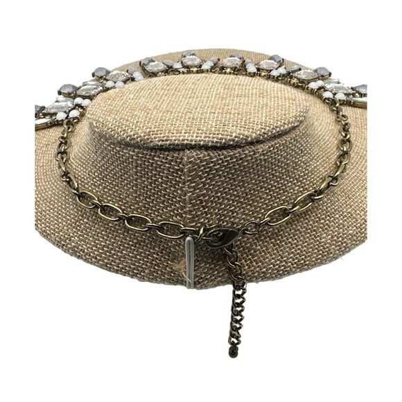 J Crew Necklace Shimmering Rhinestone Moonstone Chunky Gold Tone - Picture 5 of 9